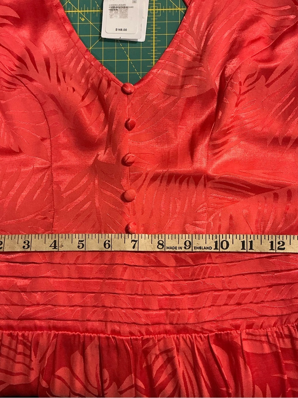 2335 - Guess Red Satin Leaf-Print Long Sleeve Mini Dress - Picture 12 of 12